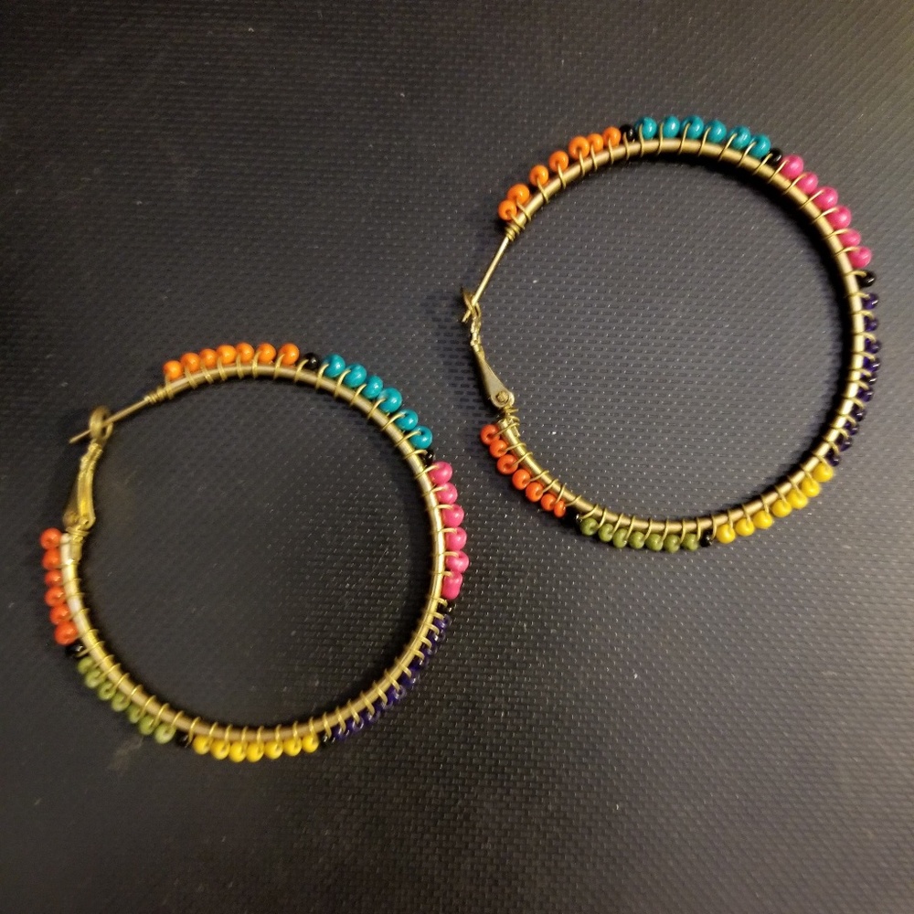 SALE VINTAGE LARGE LOOP BEADED EARRINGS